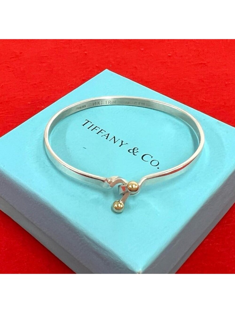 Tiffany & Co Double Hook Bangle 925 Sterling Silver Gold Bracelet